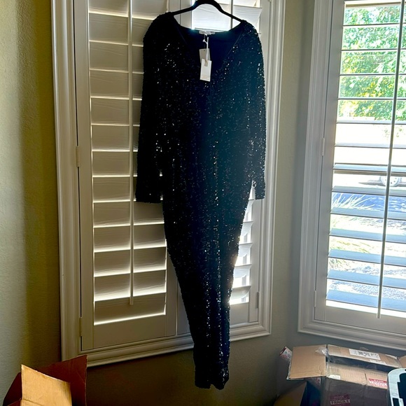 NWT Good American black sequined jumpsuit back zip - Picture 1 of 6